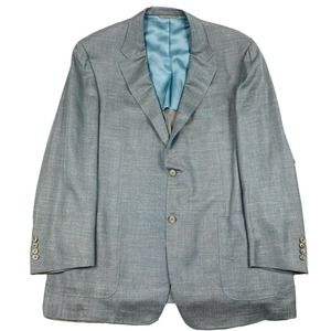 Canali 1934 Current Gray Blue Wool Linen Silk Mens Blazer Size 52L Excellent